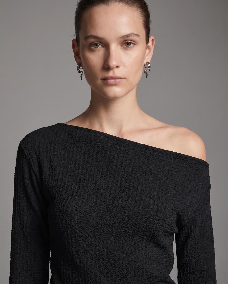 Top manga larga con cuello barco asimétrico - Vero Moda - Negro Negro-2