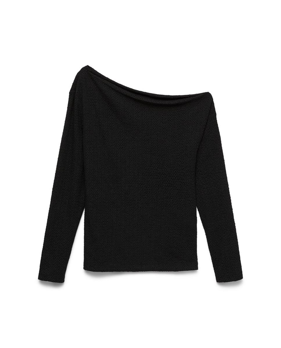 Top manga larga con cuello barco asimétrico - Vero Moda - Negro Negro-5