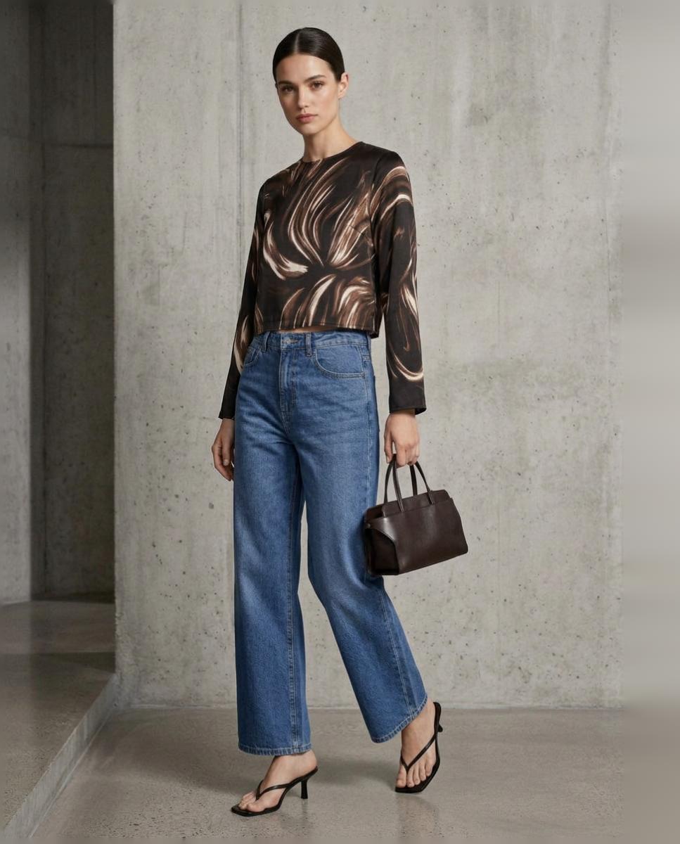 Blusa de manga larga con botón - Vero Moda - Marrón oscuro Marrón oscuro-4