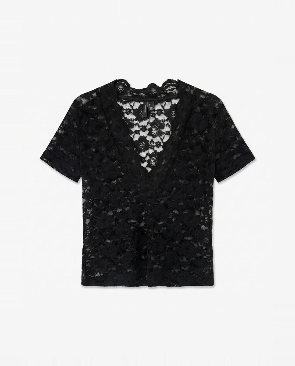Top de encaje semitransparente con cuello pico - Vero Moda - Negro Negro-1
