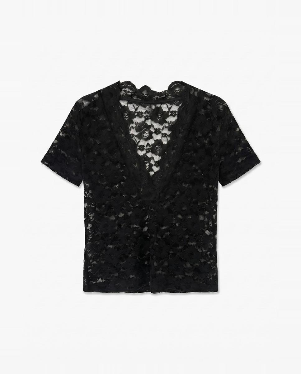 Top de encaje semitransparente con cuello pico - Vero Moda - Negro Negro-2