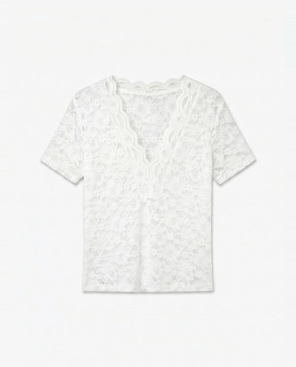 Top de encaje semitransparente con cuello pico - Vero Moda - Blanco Blanco-1
