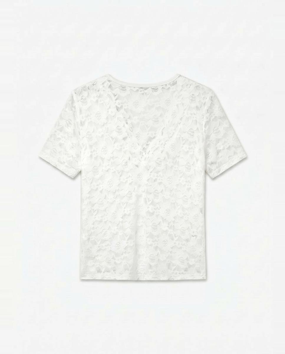 Top de encaje semitransparente con cuello pico - Vero Moda - Blanco Blanco-2