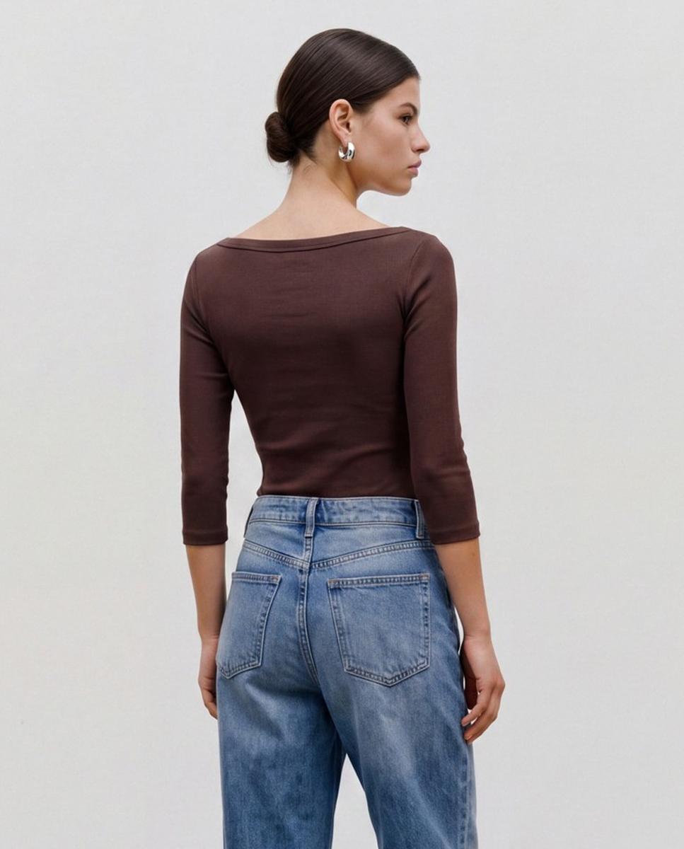 Camiseta de mujer básica manga 3/4 con cuello barco - Vero Moda - Marrón Marrón-2