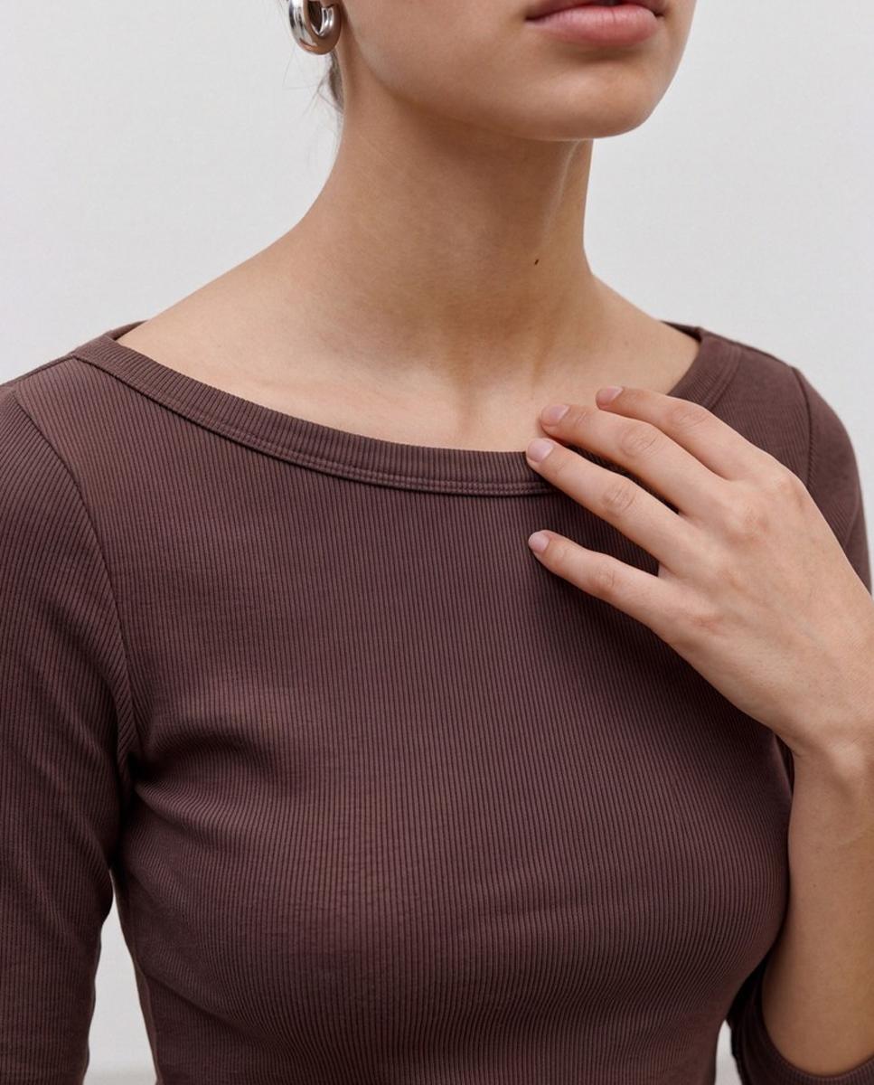 Camiseta de mujer básica manga 3/4 con cuello barco - Vero Moda - Marrón Marrón-3