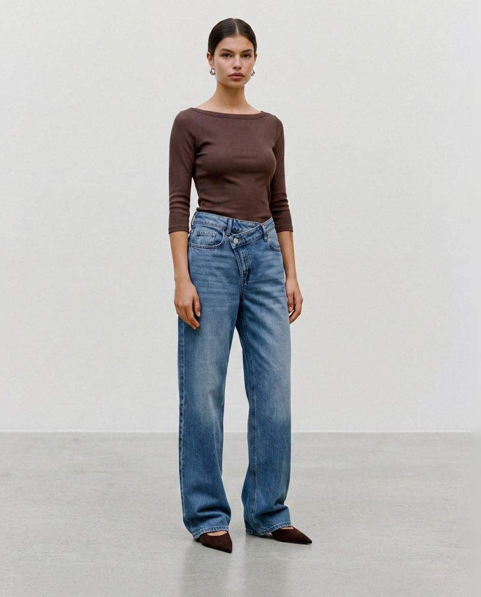 Camiseta de mujer básica manga 3/4 con cuello barco - Vero Moda - Marrón Marrón-4