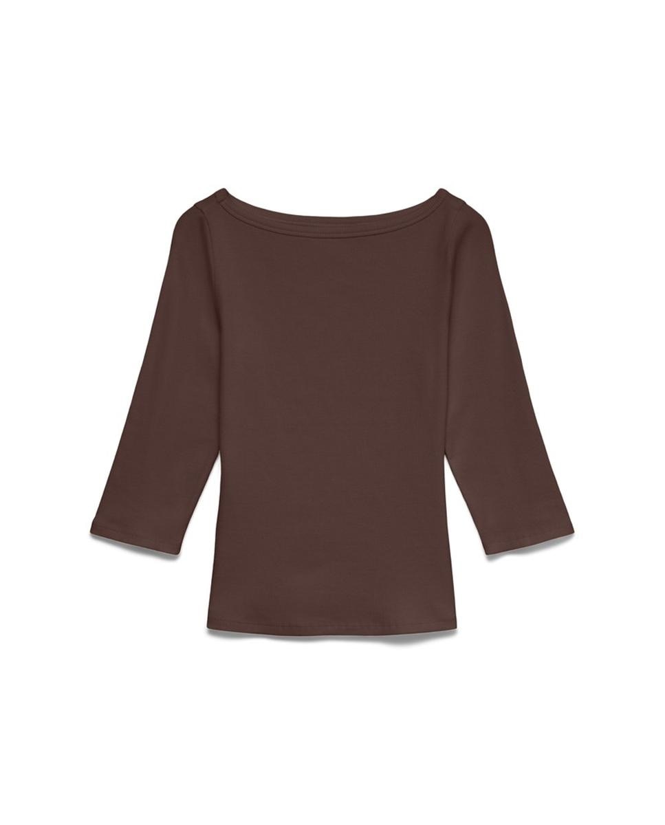 Camiseta de mujer básica manga 3/4 con cuello barco - Vero Moda - Marrón Marrón-5