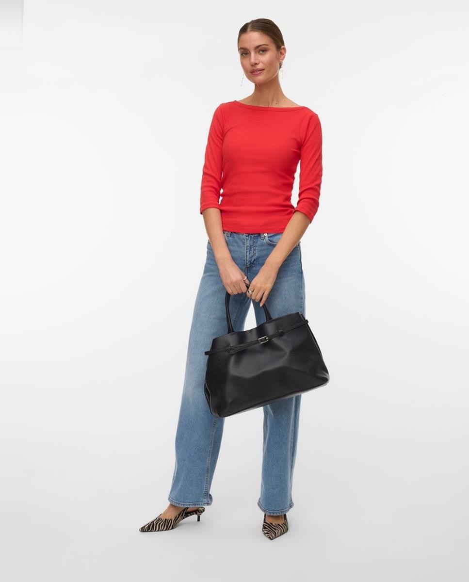 Camiseta de mujer básica manga 3/4 con cuello barco - Vero Moda - Rojo Rojo-4