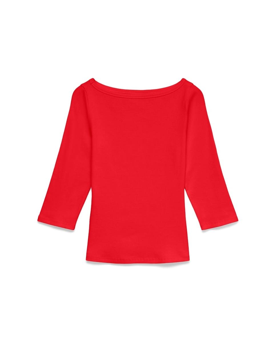 Camiseta de mujer básica manga 3/4 con cuello barco - Vero Moda - Rojo Rojo-5