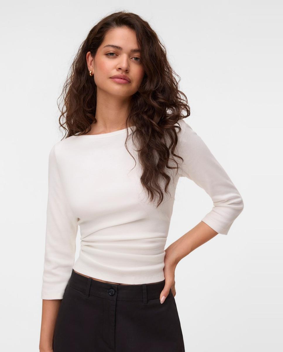 Camiseta de mujer básica manga 3/4 con cuello barco - Vero Moda - Blanco Blanco-1