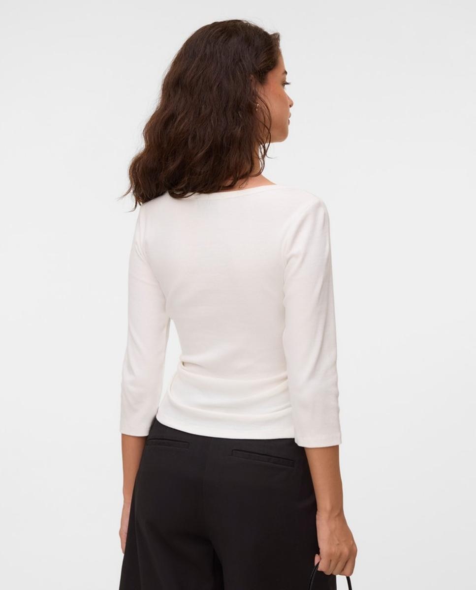 Camiseta de mujer básica manga 3/4 con cuello barco - Vero Moda - Blanco Blanco-2