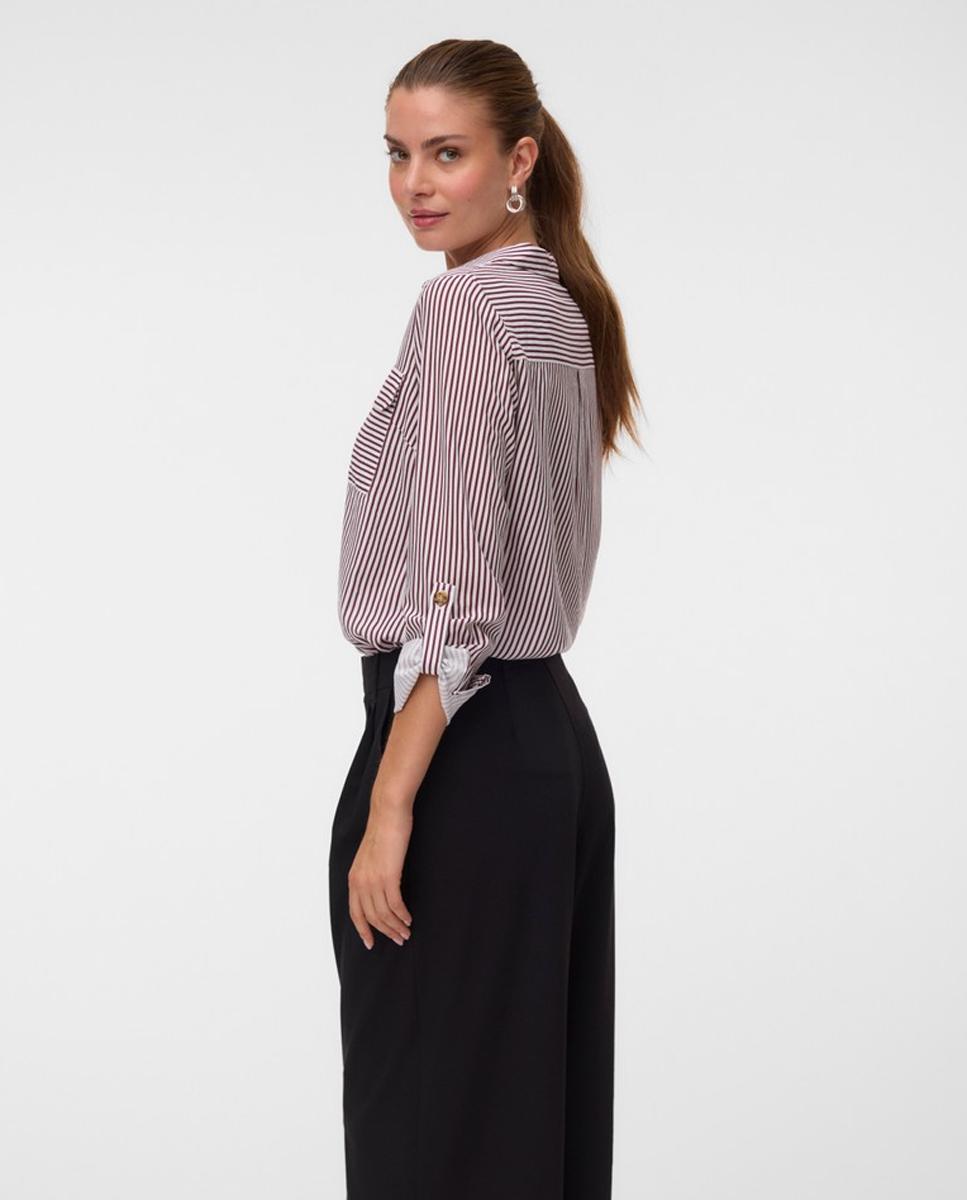 Camisa de mujer de manga larga ajustable con cuello pico - Vero Moda - Rojo Rojo-2