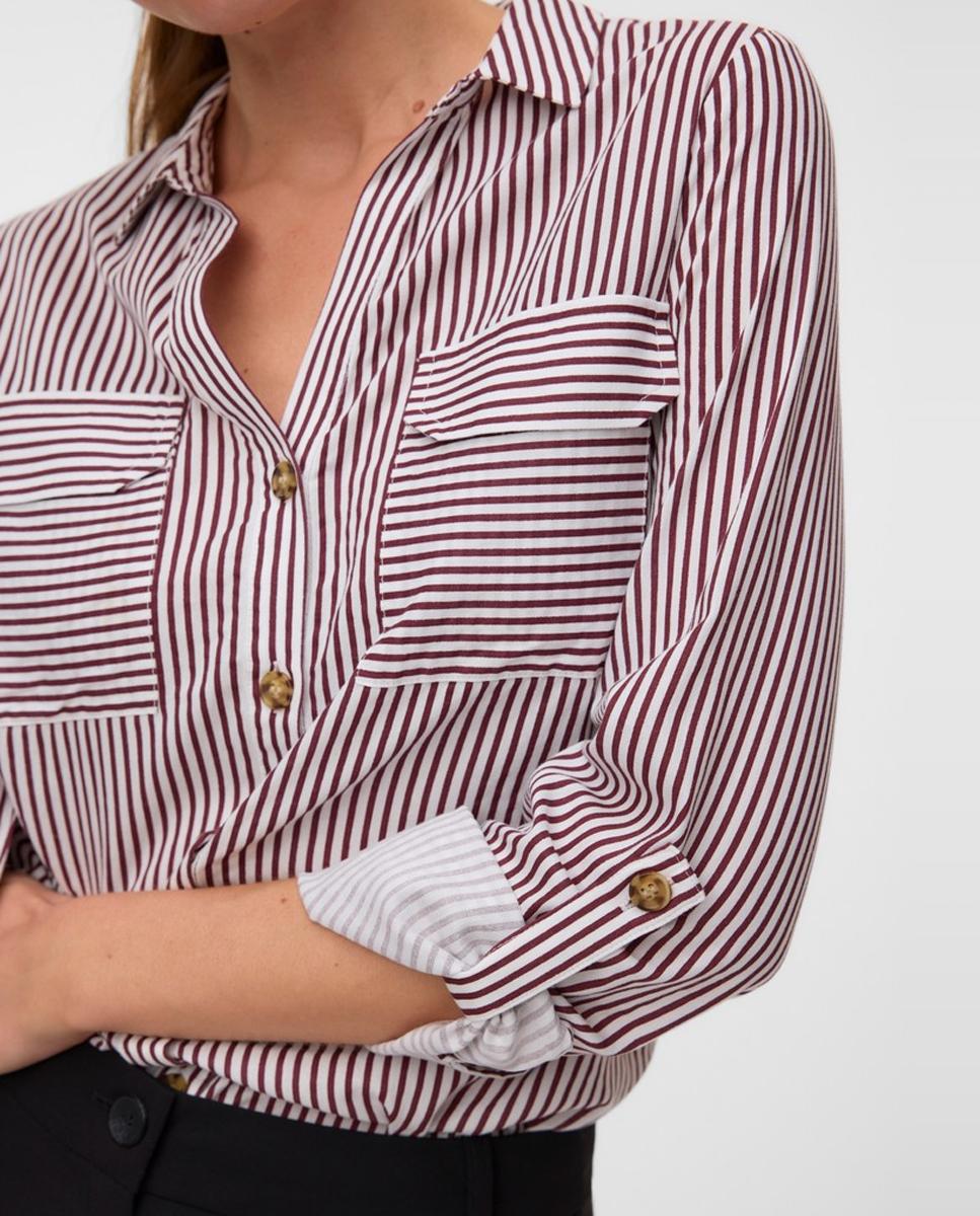Camisa de mujer de manga larga ajustable con cuello pico - Vero Moda - Rojo Rojo-3