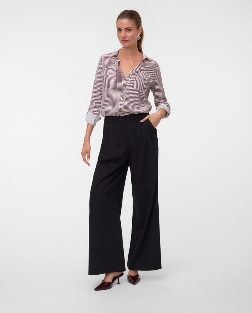 Camisa de mujer de manga larga ajustable con cuello pico - Vero Moda - Rojo Rojo-5