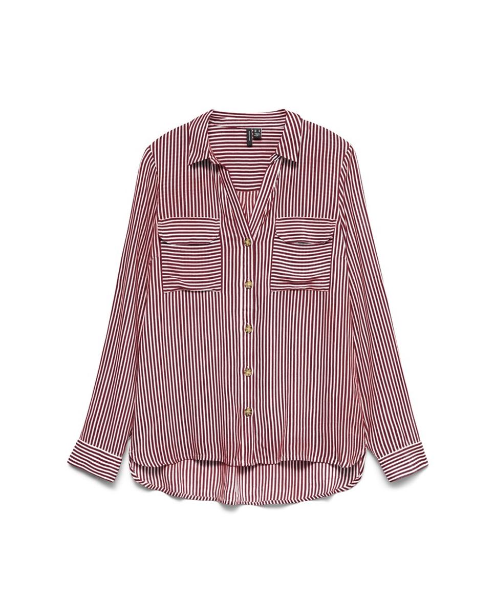 Camisa de mujer de manga larga ajustable con cuello pico - Vero Moda - Rojo Rojo-4