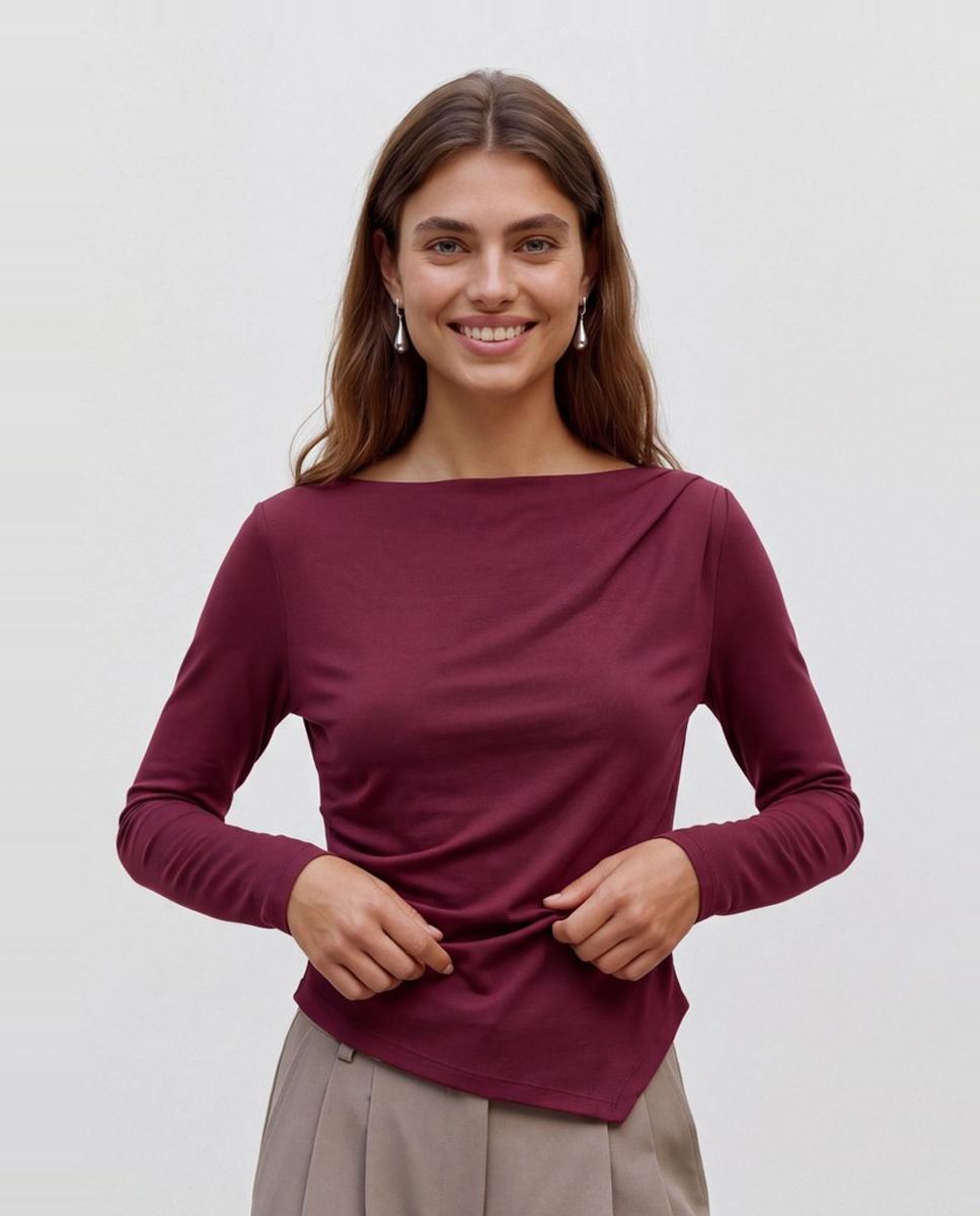 Camiseta asimétrica de manga larga - Vero Moda - Rojo Granate Rojo Granate-1