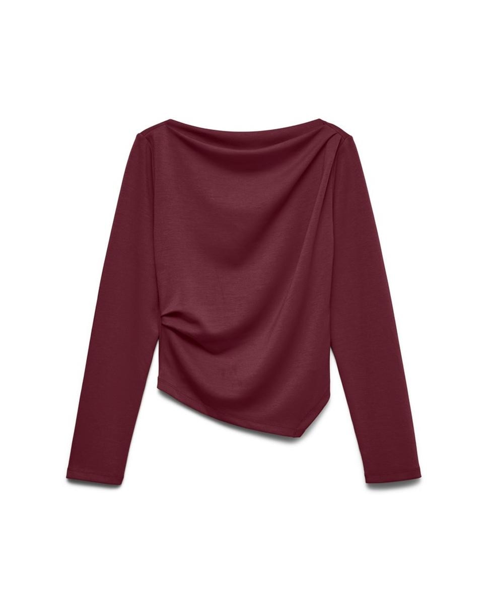 Camiseta asimétrica de manga larga - Vero Moda - Rojo Granate Rojo Granate-4