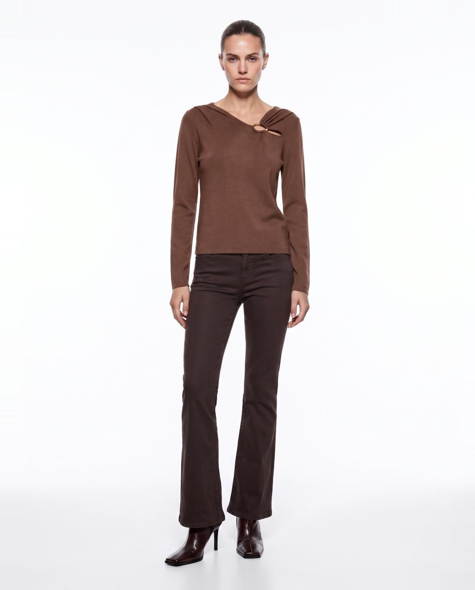 Camisola de Malha Fina com Detalhe na Gola Couro-3