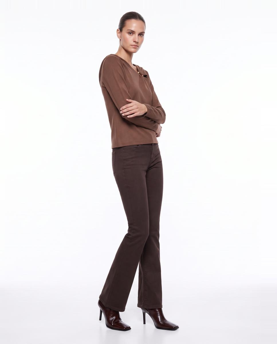 Camisola de Malha Fina com Detalhe na Gola Couro-5