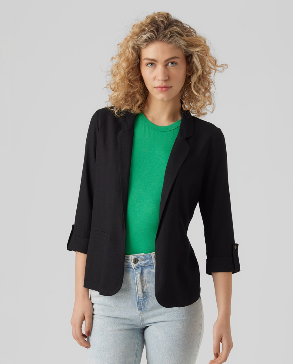 Imagen 1 de Blazer de lino de mujer sin cierre botón - Vero Moda - Negro Negro