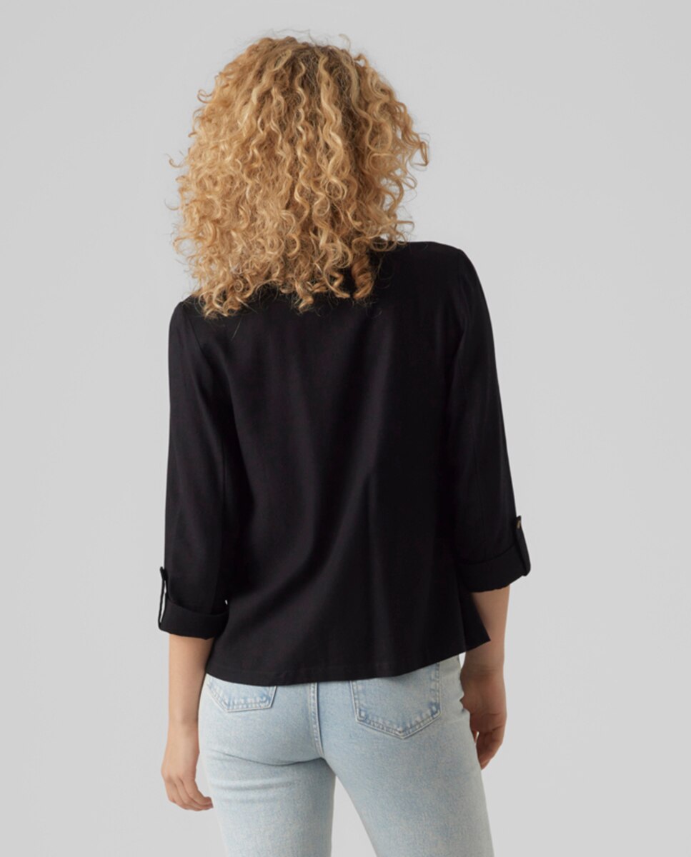 Imagen 2 de Blazer de lino de mujer sin cierre botón - Vero Moda - Negro Negro