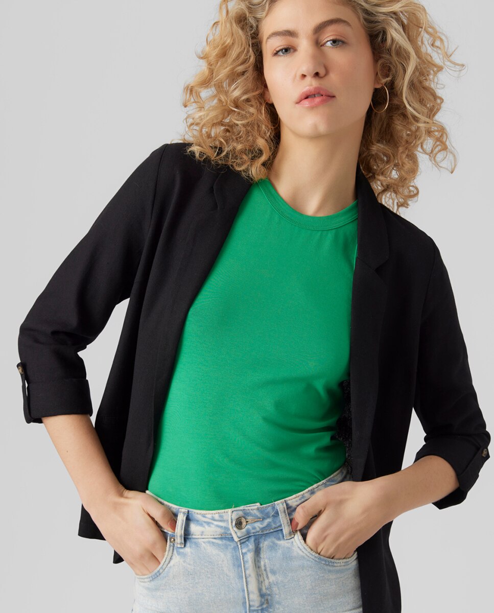 Imagen 3 de Blazer de lino de mujer sin cierre botón - Vero Moda - Negro Negro