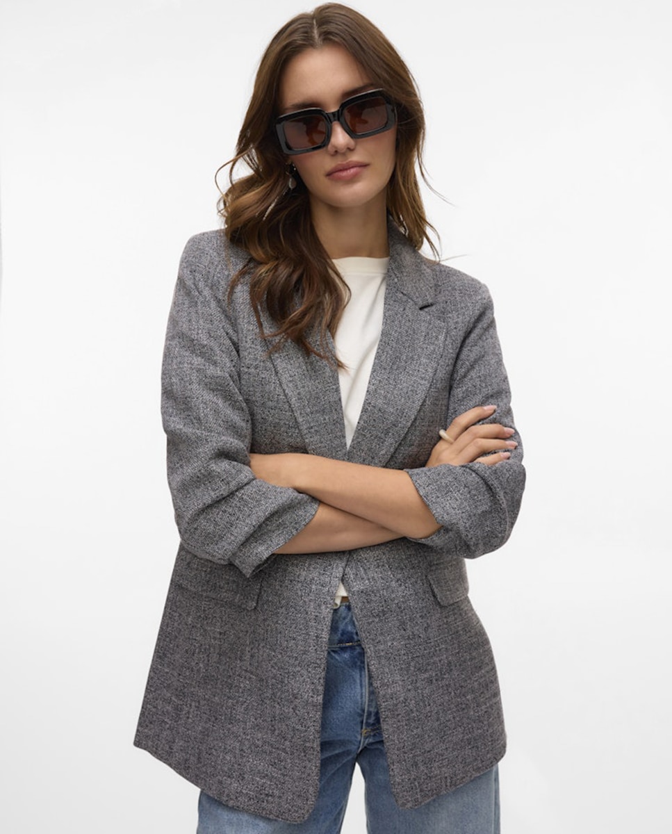 Blazer de mujer con manga francesa - Vero Moda - Marrón oscuro Gris oscuro-1