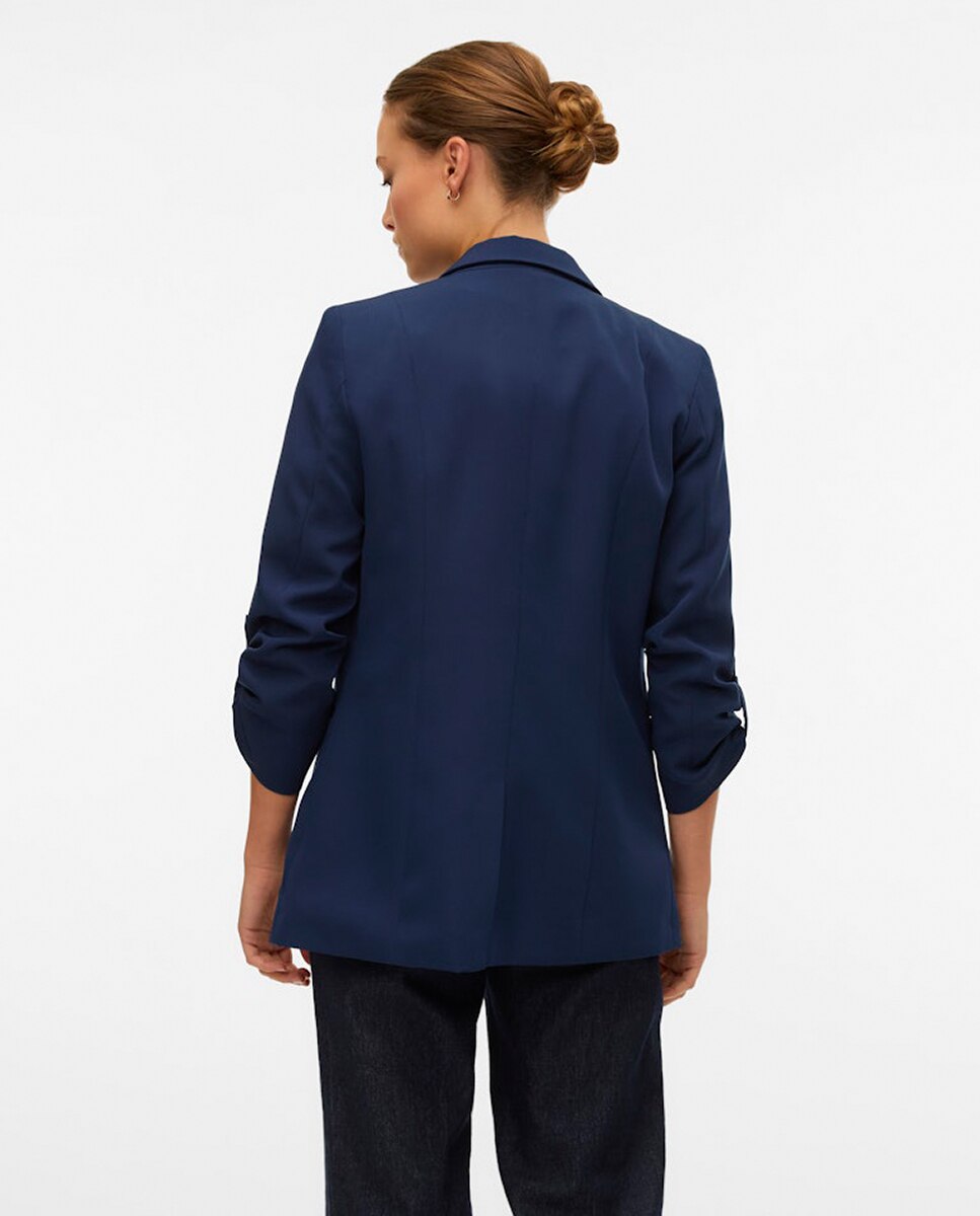 Blazer Aberto com Manga Recolhida Azul-marinho-2