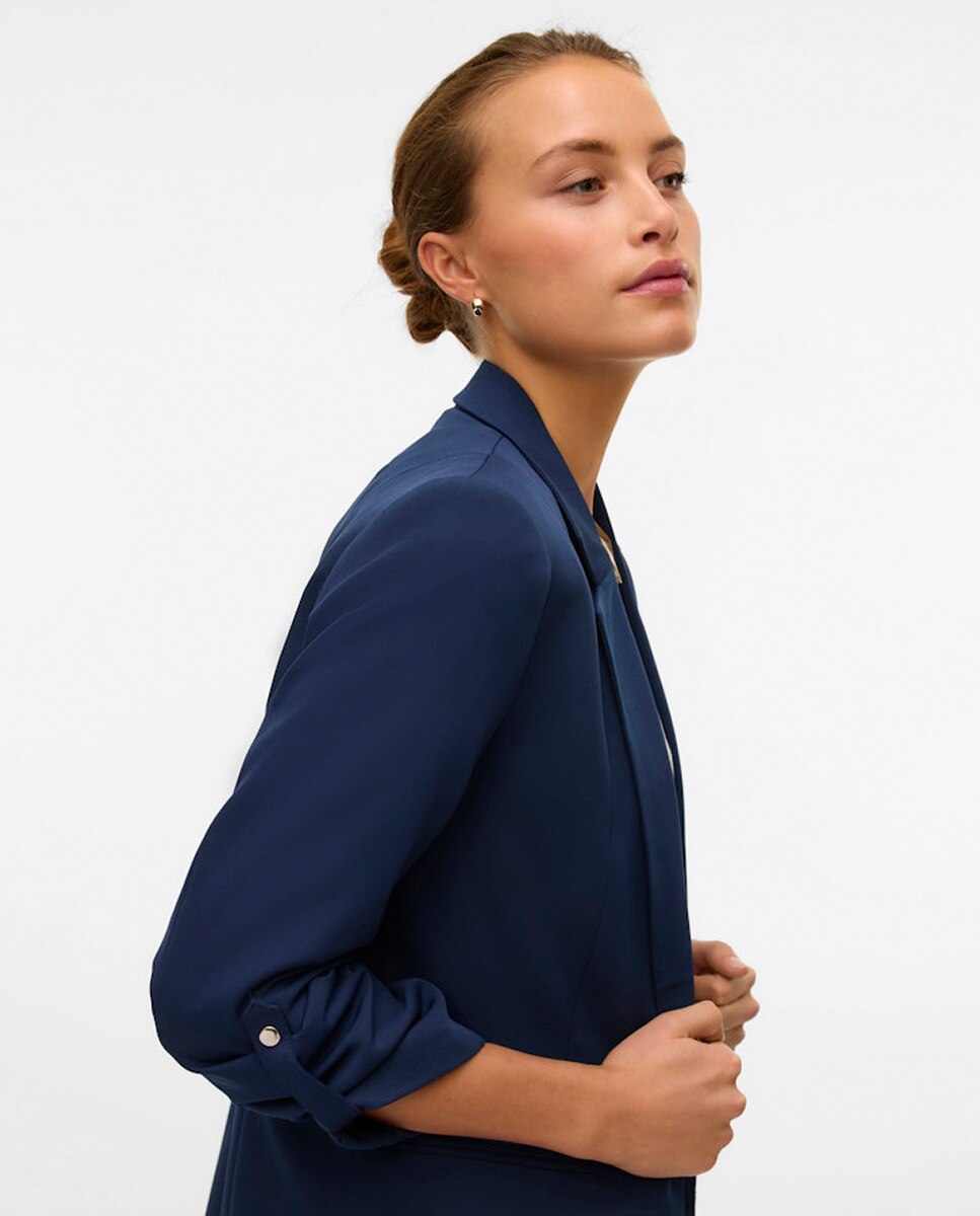 Blazer Aberto com Manga Recolhida Azul-marinho-3