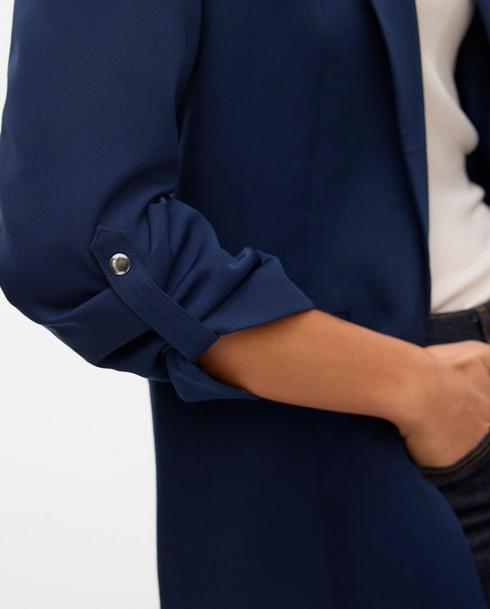 Blazer Aberto com Manga Recolhida Azul-marinho-4