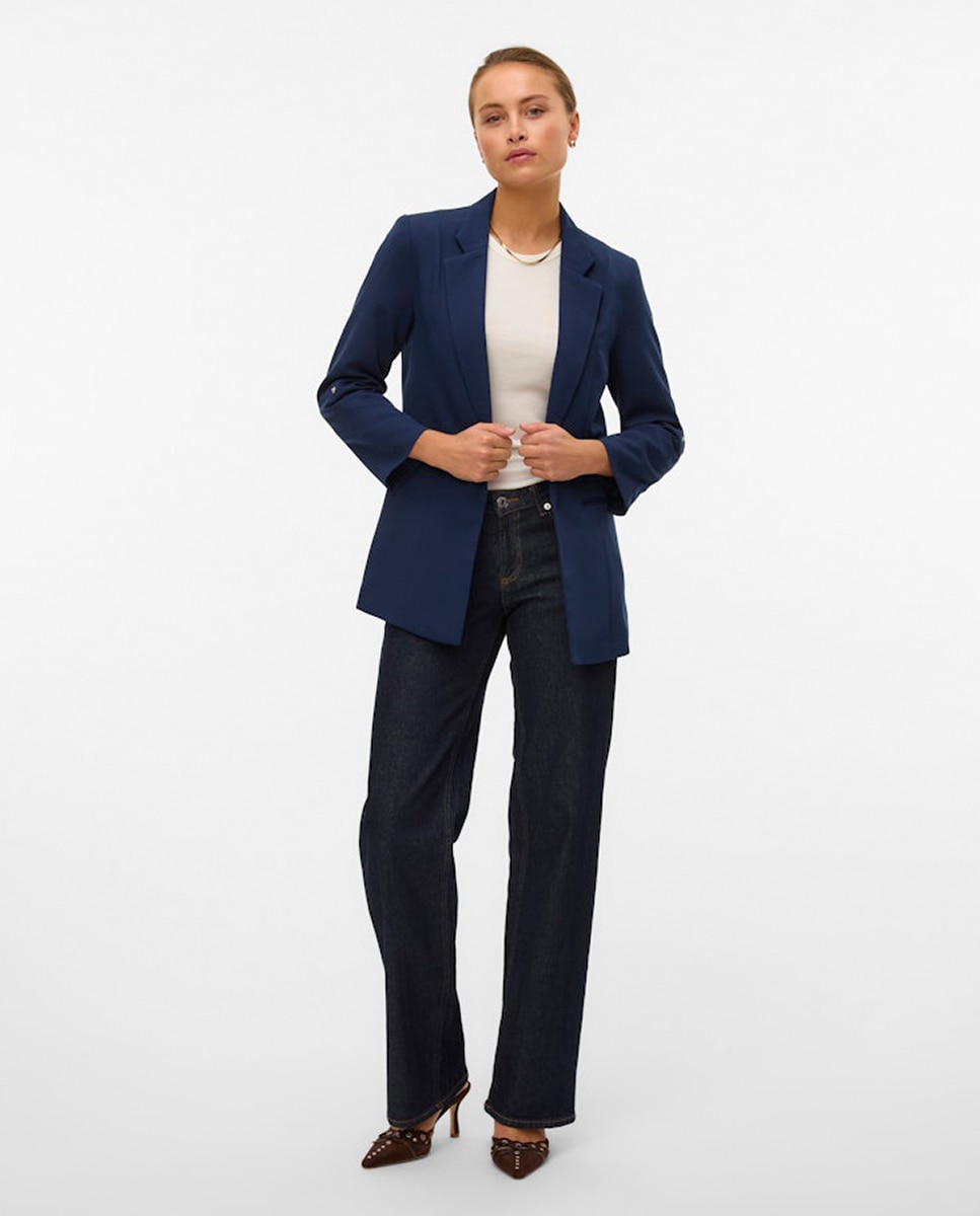 Blazer Aberto com Manga Recolhida Azul-marinho-6