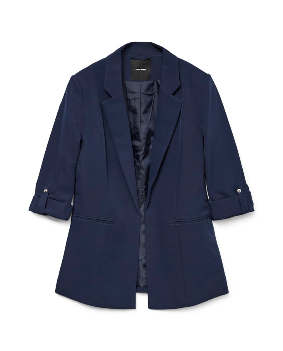Blazer Aberto com Manga Recolhida Azul-marinho-5