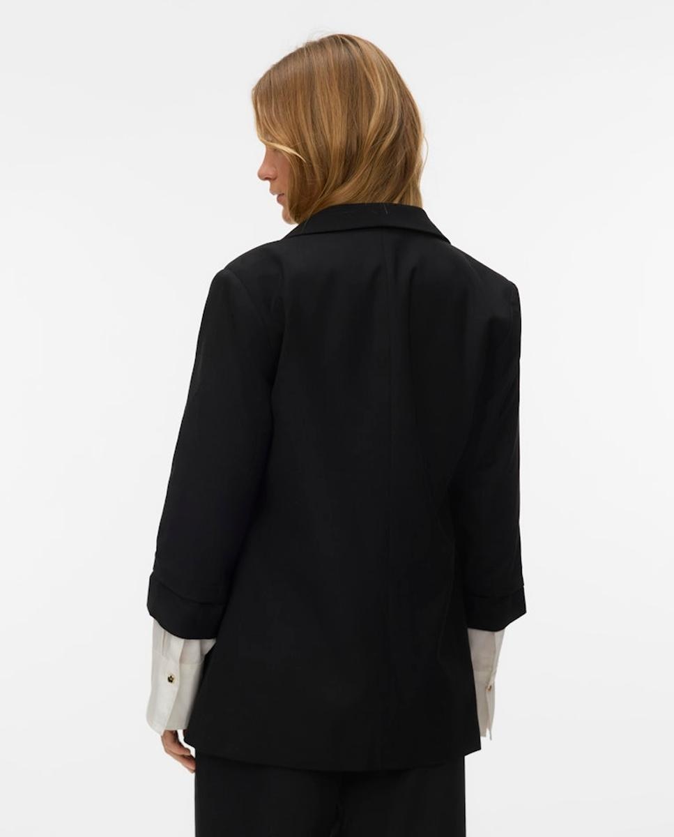 Blazer de Corte Regular com Mangas Franzidas Preto-2
