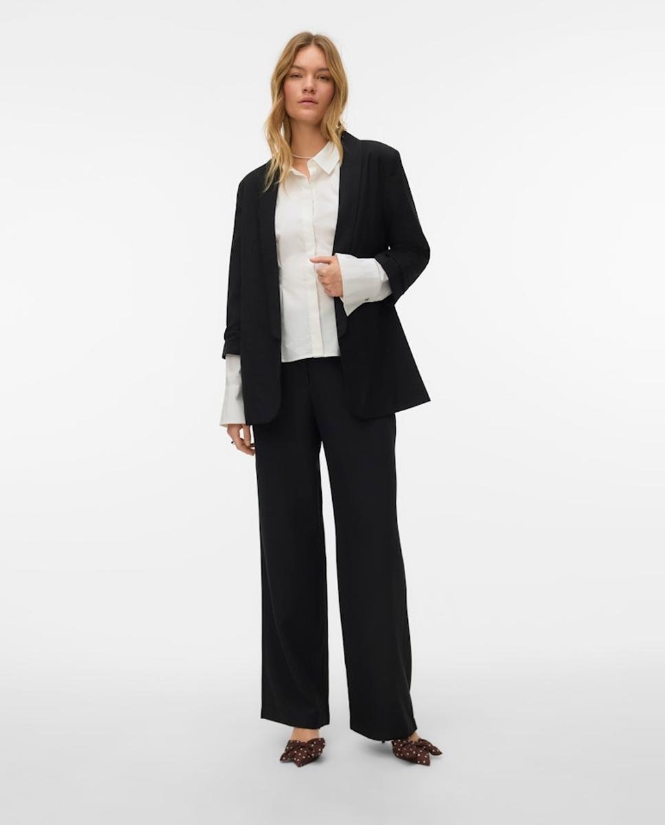 Blazer de Corte Regular com Mangas Franzidas Preto-5