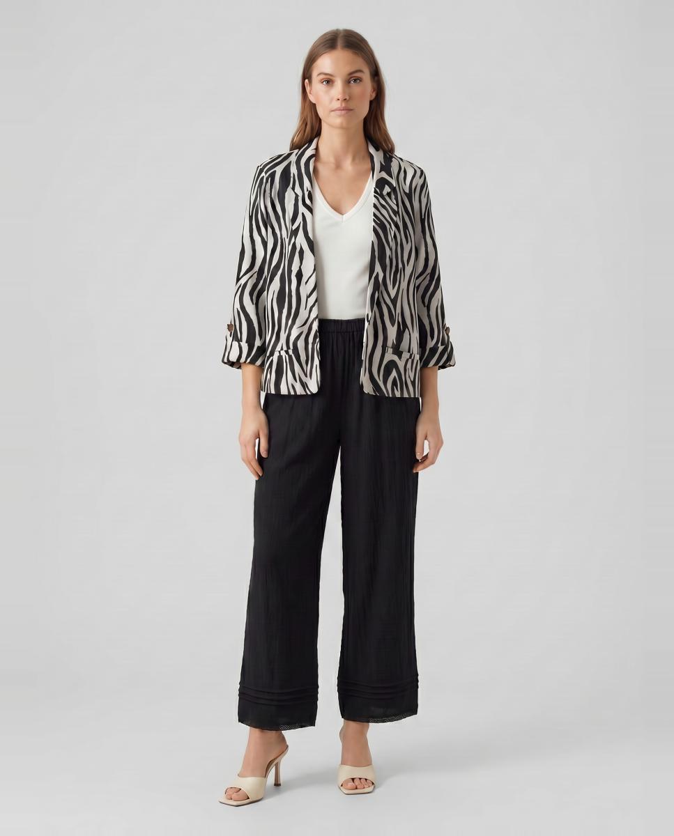 Blazer Aberto em Tecido de Linho Branco-4