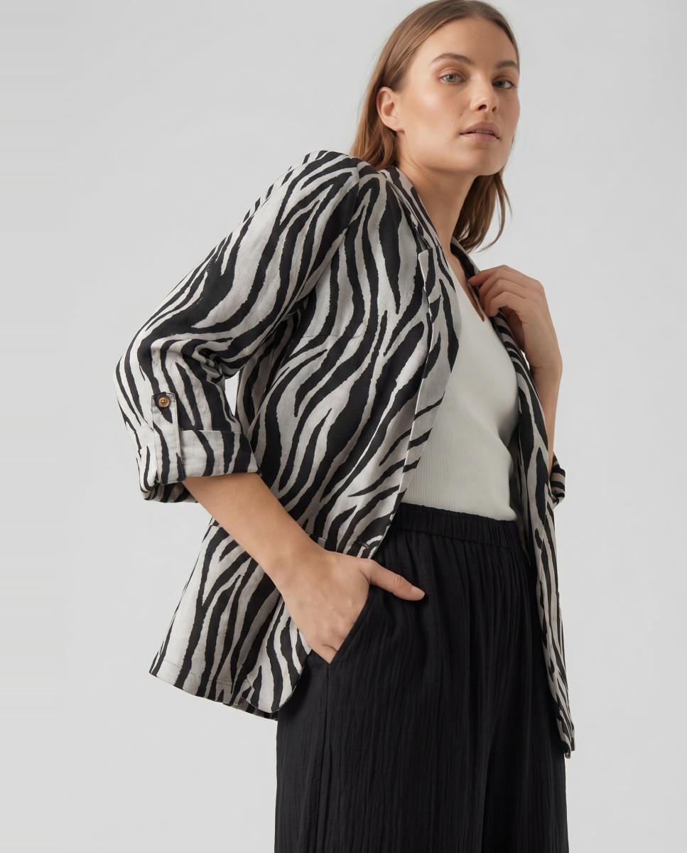 Blazer Aberto em Tecido de Linho Branco-5
