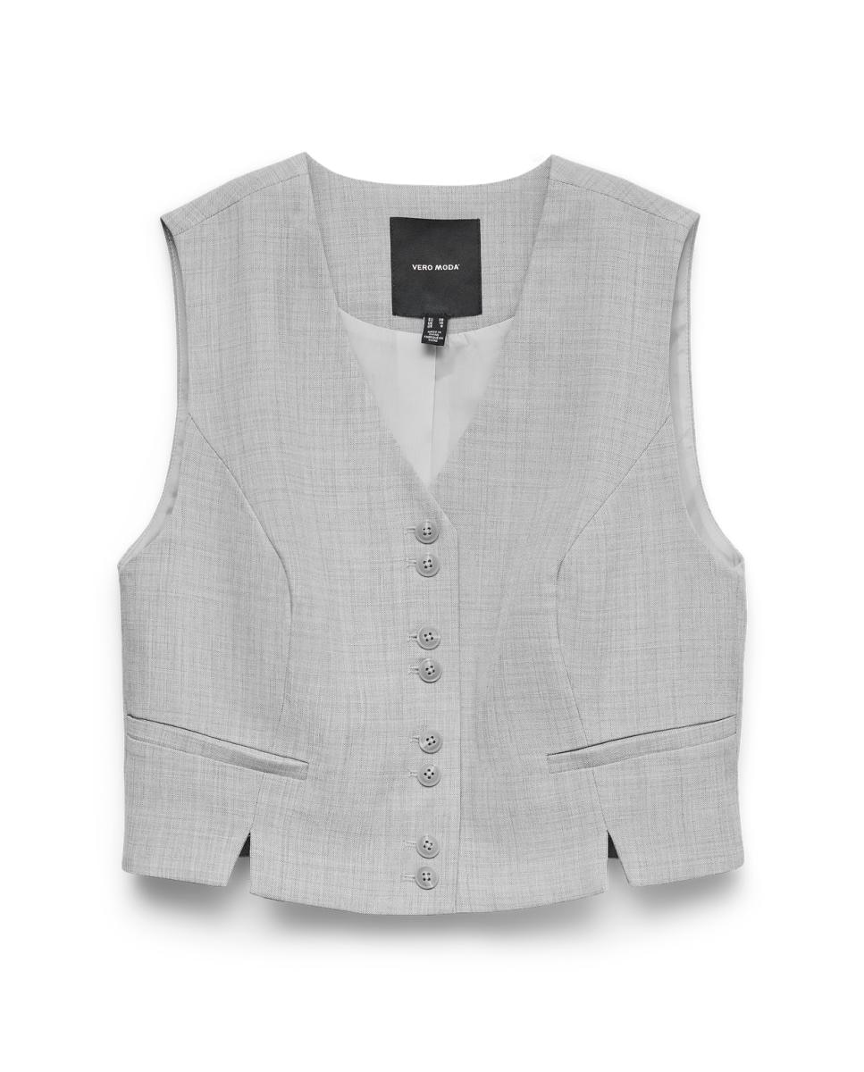 Chaleco de mujer con cierre de botones y abertura frontal - Vero Moda - Blanco Gris claro-3