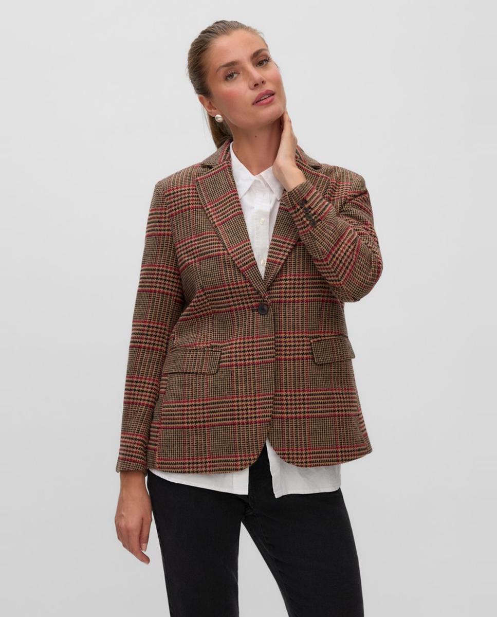 Imagen 0 de Blazer con botón estampado cuadros Caramelo