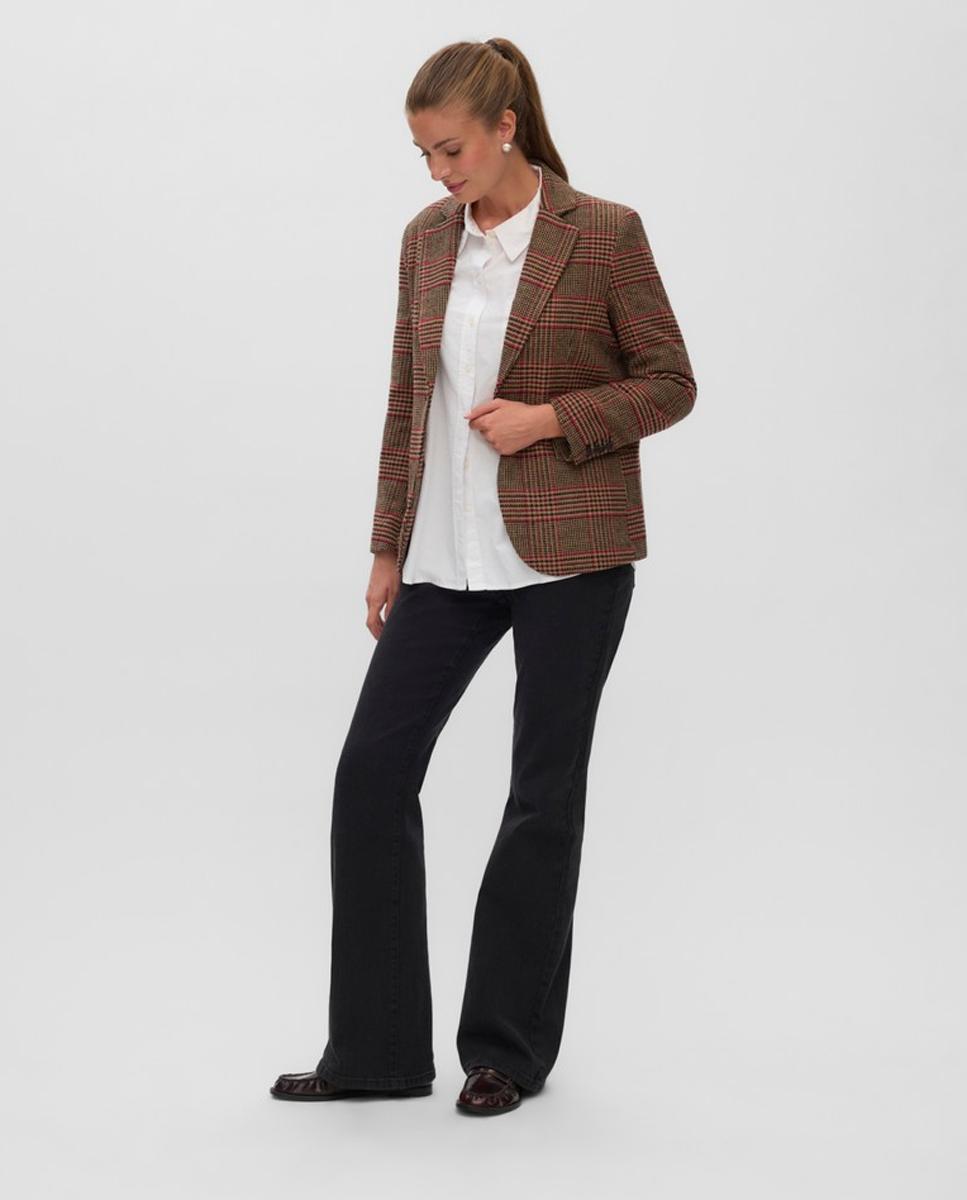 Blazer con botón estampado cuadros - Vero Moda - Caramelo Caramelo-4