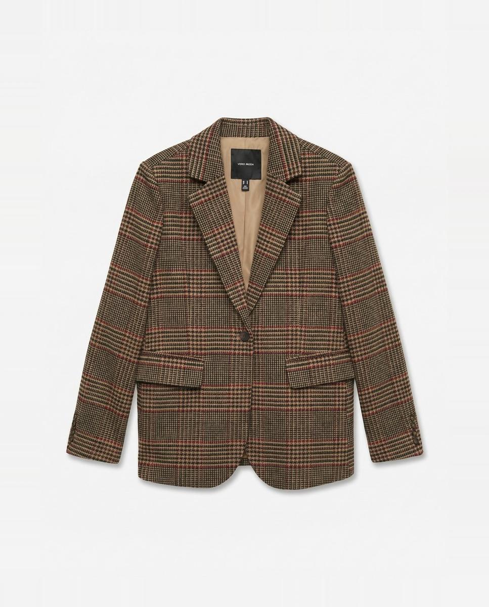 Blazer con botón estampado cuadros - Vero Moda - Caramelo Caramelo-5