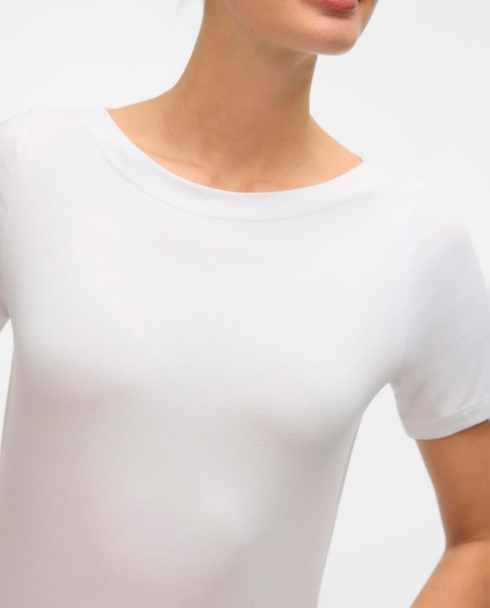T-shirt de Manga Curta com Decote à Barco Branco-2
