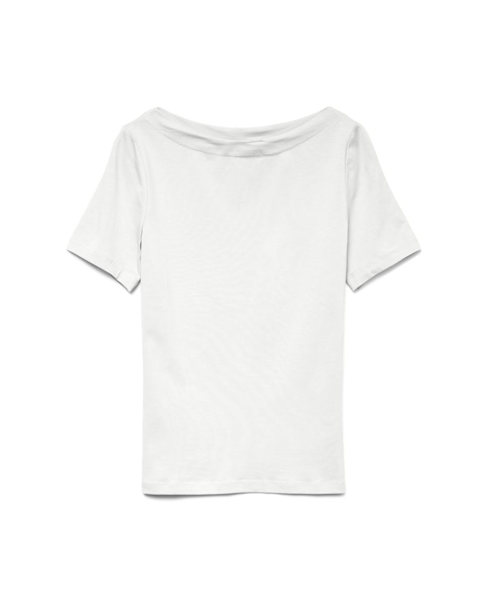 T-shirt de Manga Curta com Decote à Barco Branco-5