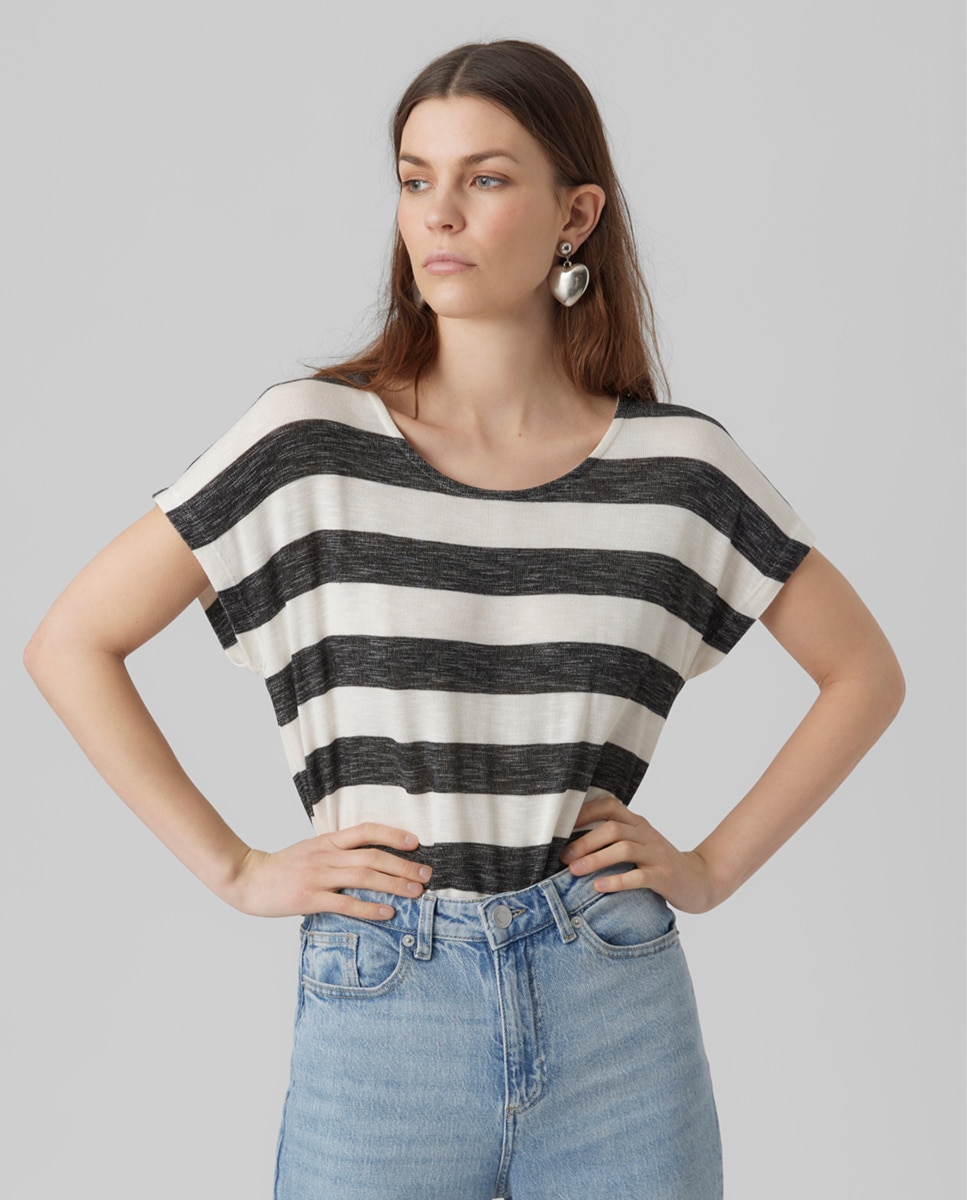 T-shirt básica de mulher de manga curta Preto-1