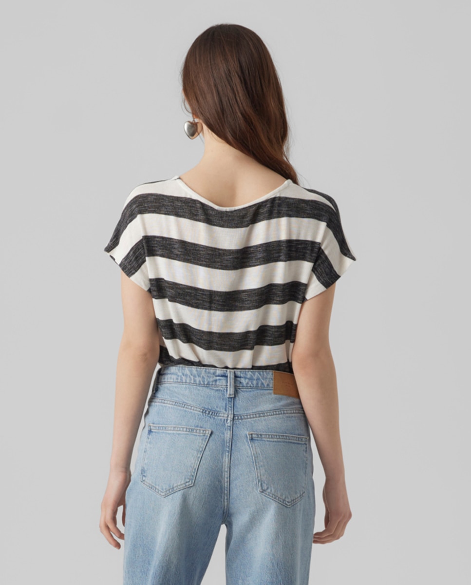 T-shirt básica de mulher de manga curta Preto-2