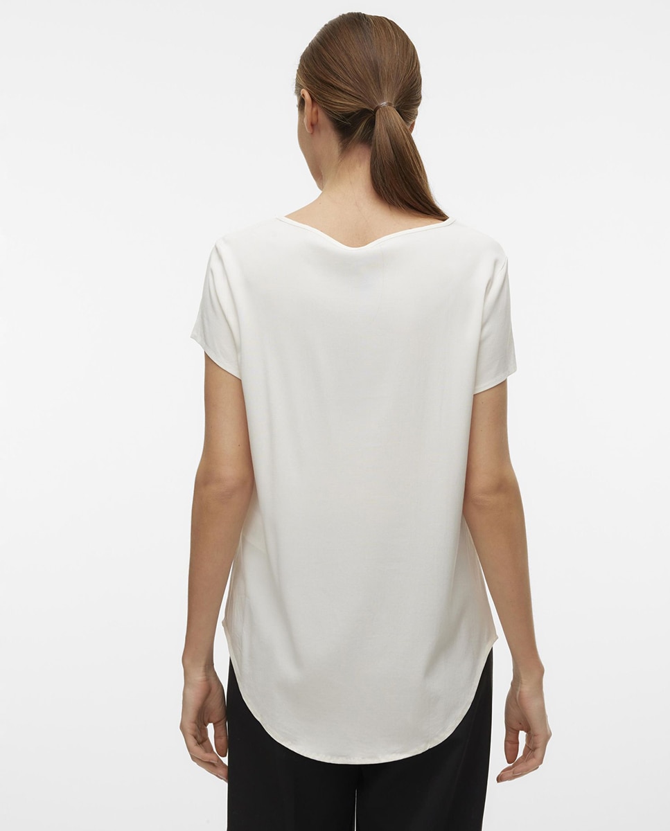 T-shirt básica de mulher com manga curta Branco-2