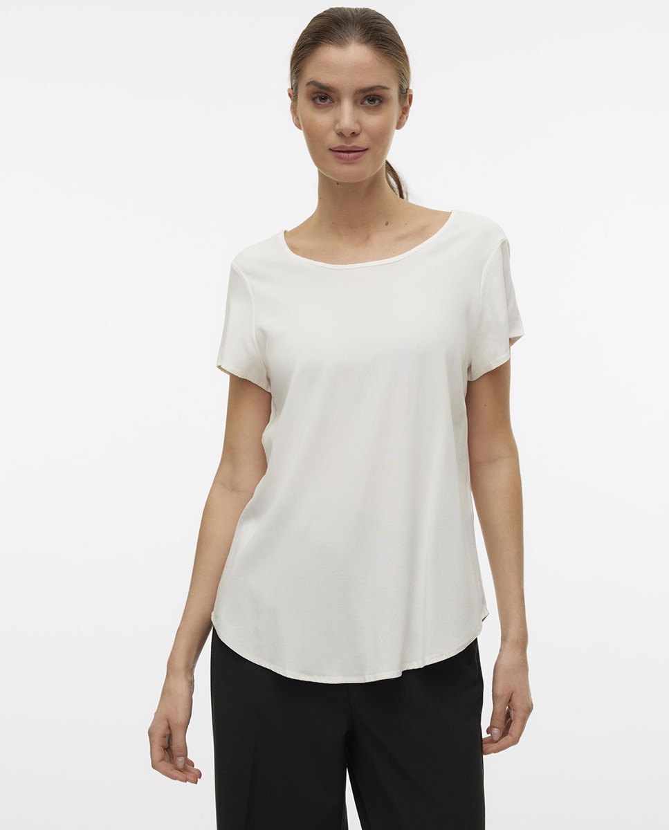 T-shirt básica de mulher com manga curta Branco-3