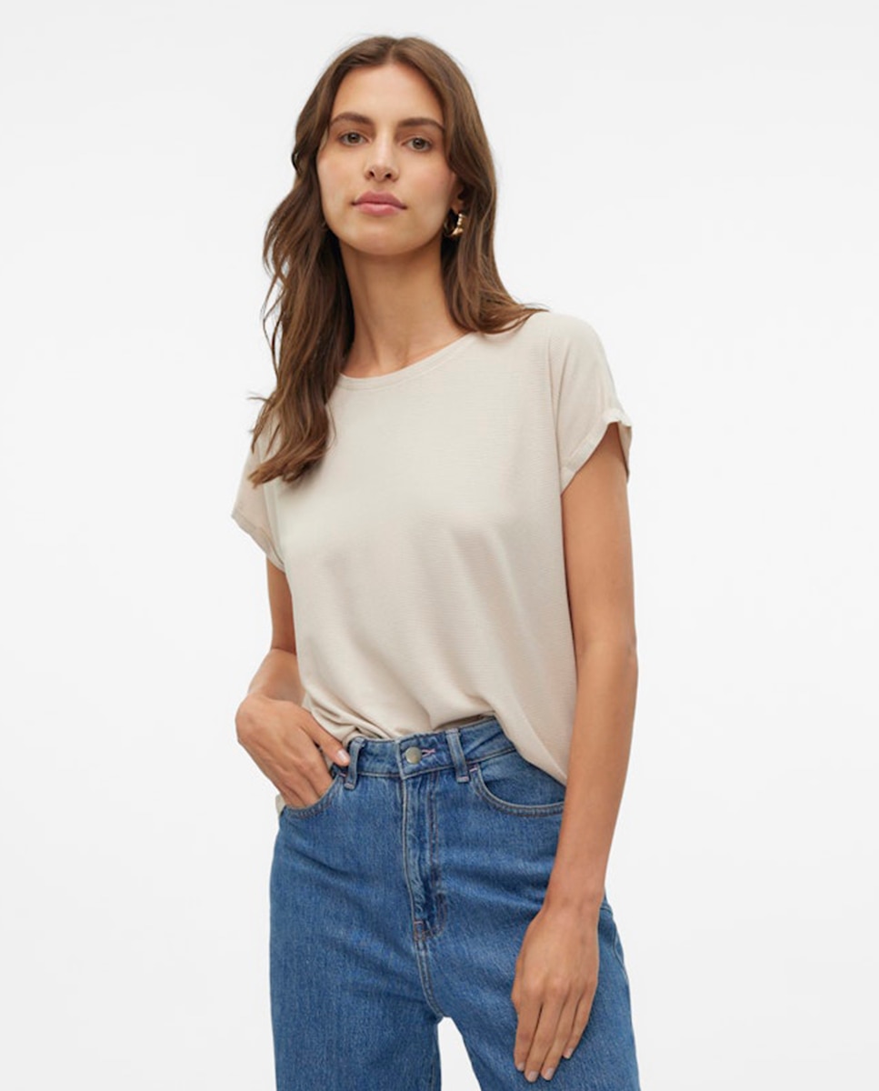 T-shirt básica de mulher com manga curta Branco-3