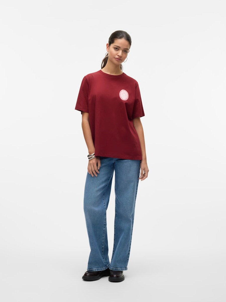 Camiseta De Manga Corta Para Mujer - Diseño Arco Cielo, Poliéster, Cómoda Para Verano, Color Granate, Talla 40