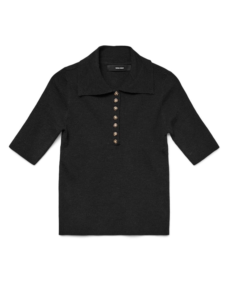 Polo de Malha Fina com Manga Curta Preto-5