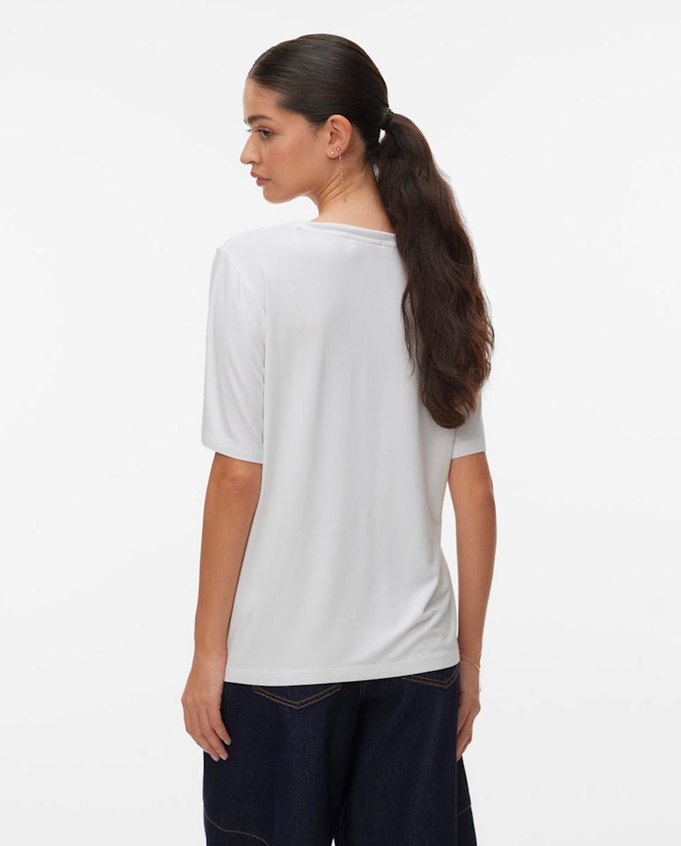 T-shirt Folgada com Decote em Bico Branco-2